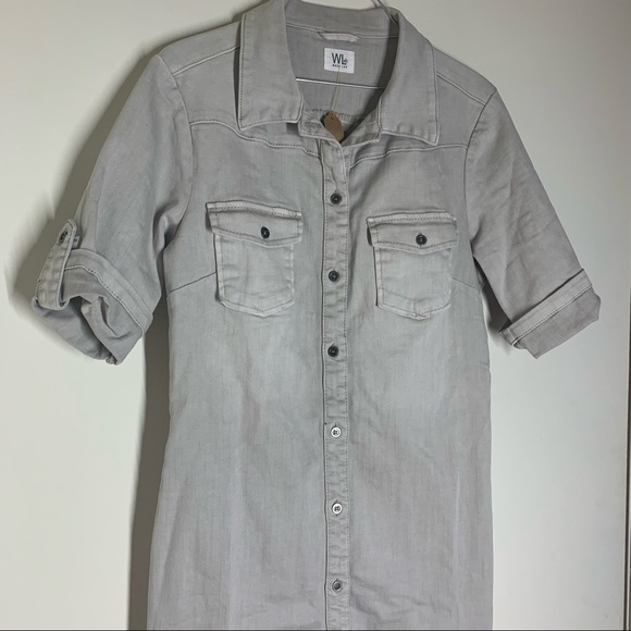 Wash Lab Denim Dress | Jean Style Short Sleeve Shirtdress - Picture 6 of 9